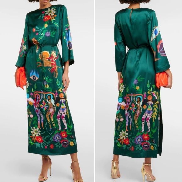 Alemais Dresses & Skirts - Alemais Agatha Printed Graphic Maxi Midi Slit Belted Dark Green Dress size US 6